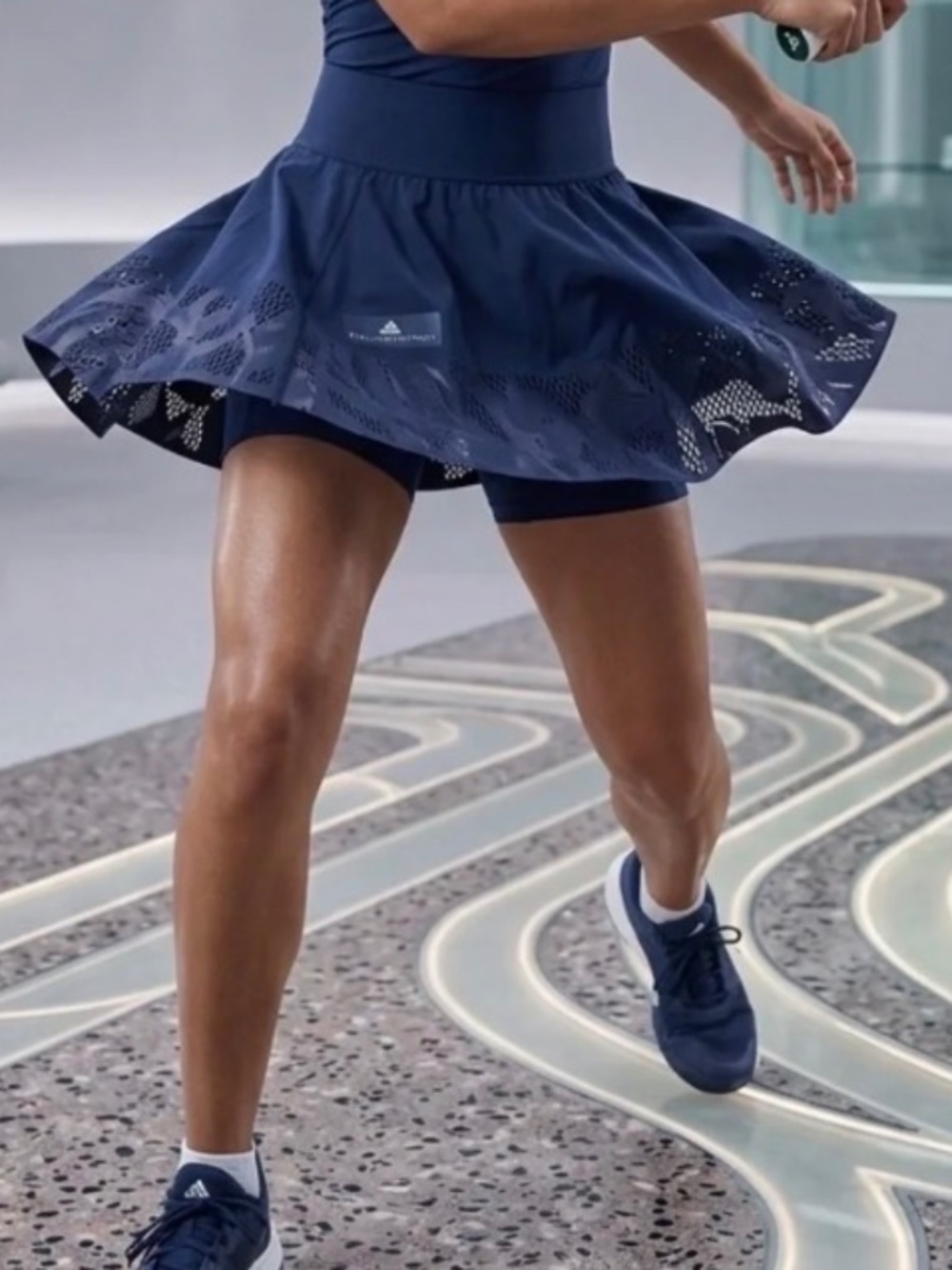 Adidas by Stella McCartney Court Floral Laser-Cut Tennis Skirt XS - Navy Blue